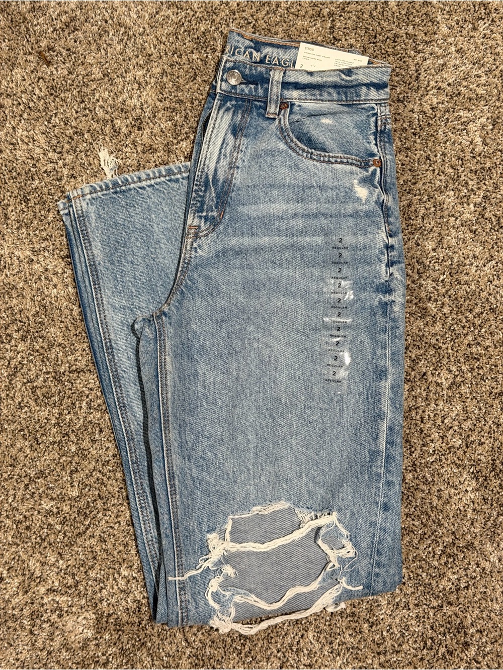 American Eagle Outfitters Light Blue Distressed Straight Leg Jeans